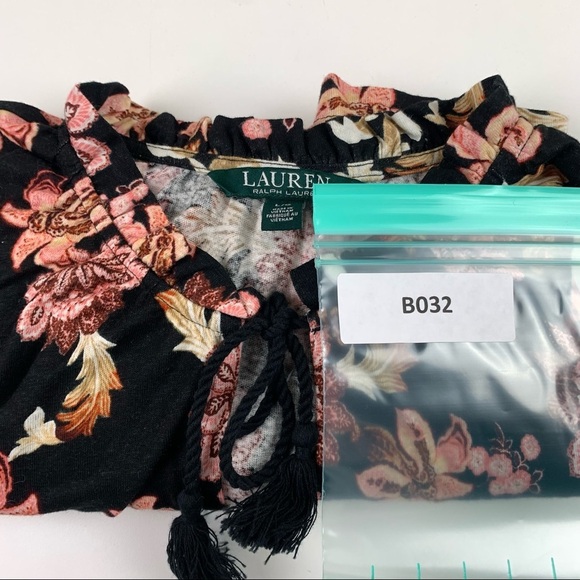 LAUREN Ralph Lauren Black Floral Peasant size Large - Picture 8 of 8